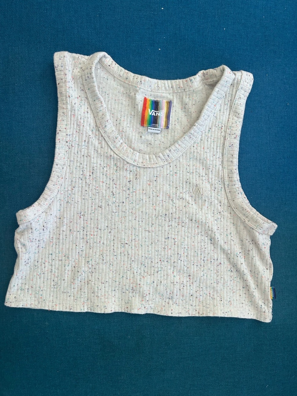 Vans Pride ribbed cream terrazzo tank top cropped